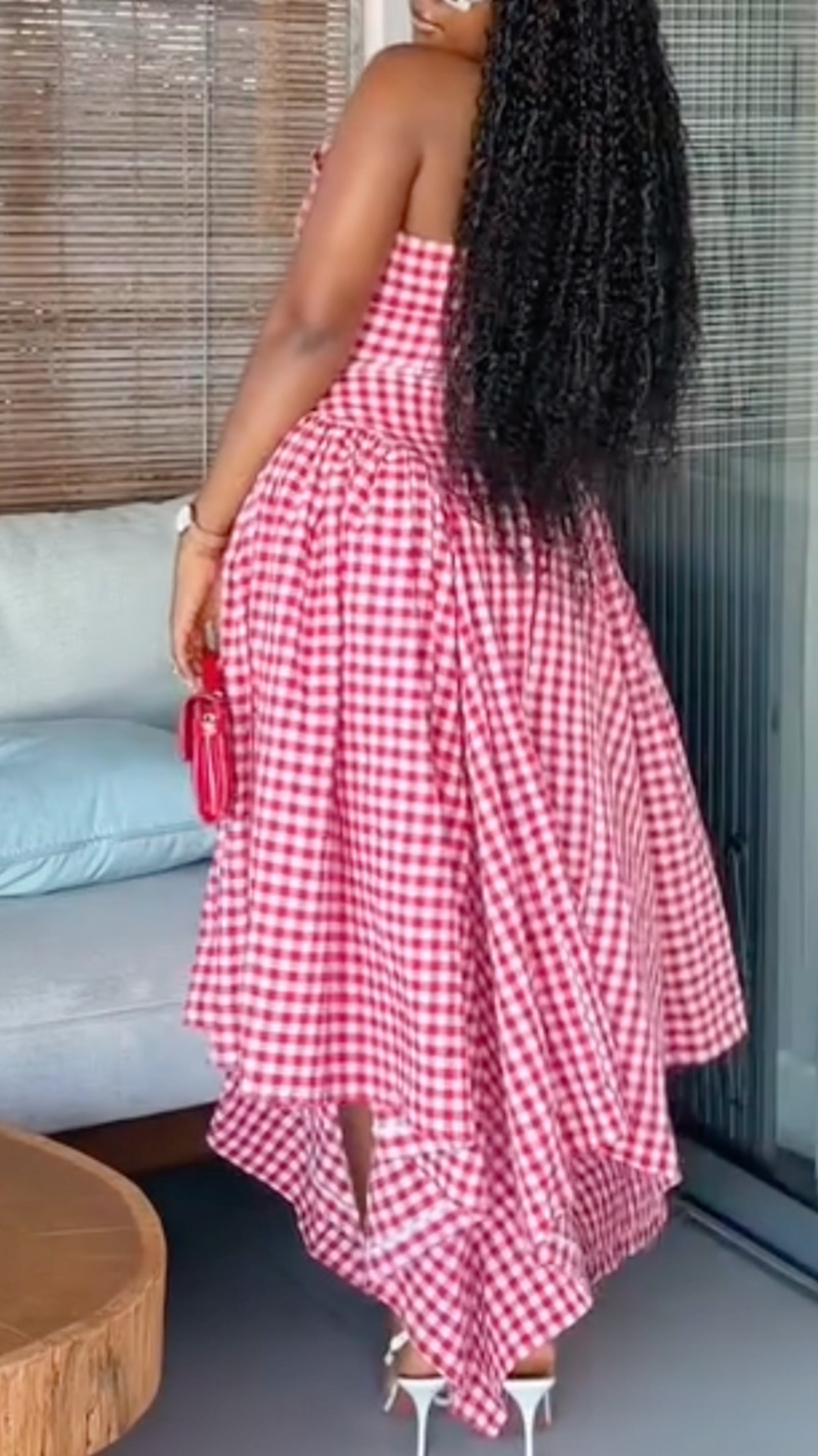 Halter Neck Asymmetrical Hem Maxi Dress