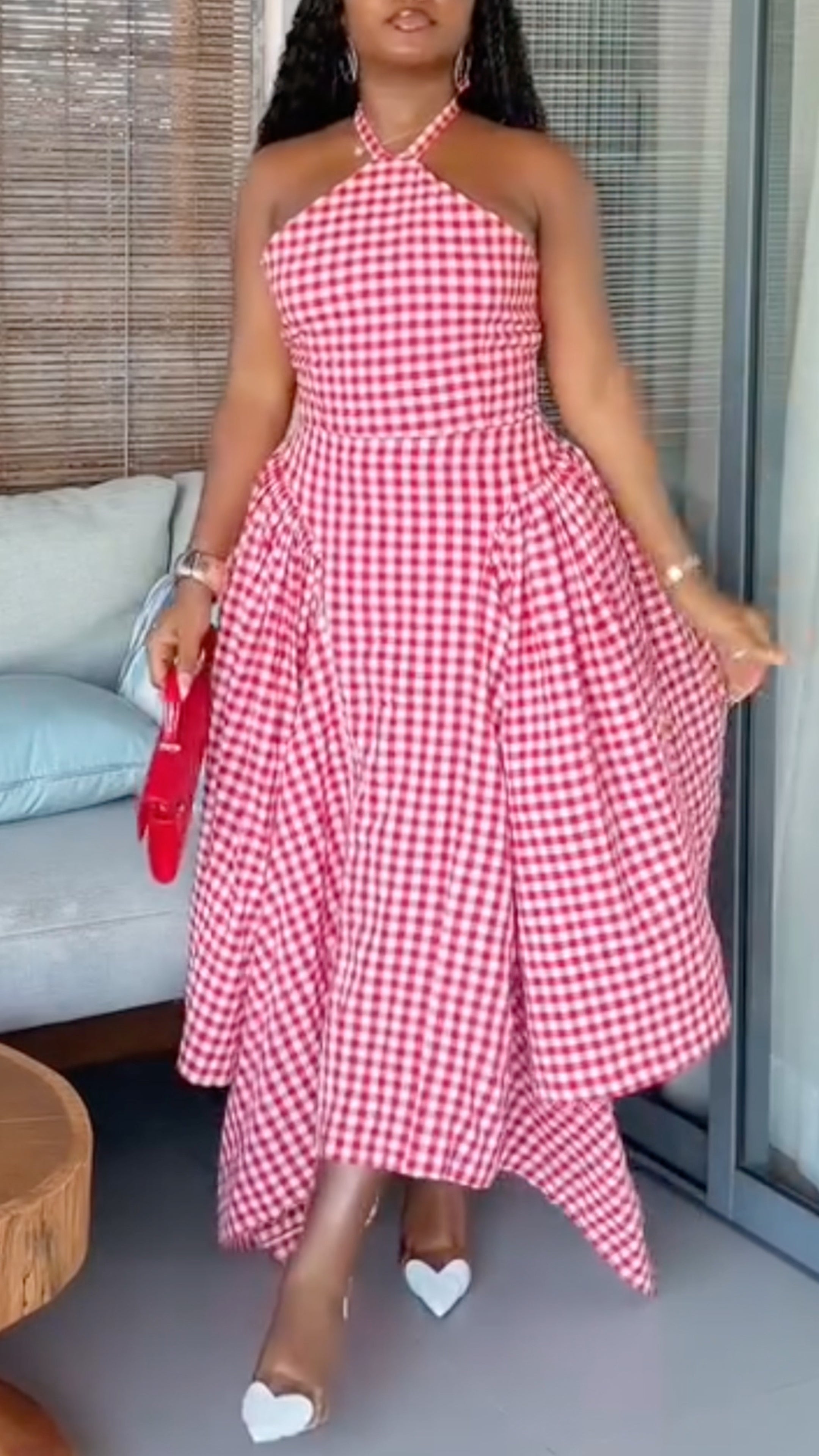 Halter Neck Asymmetrical Hem Maxi Dress