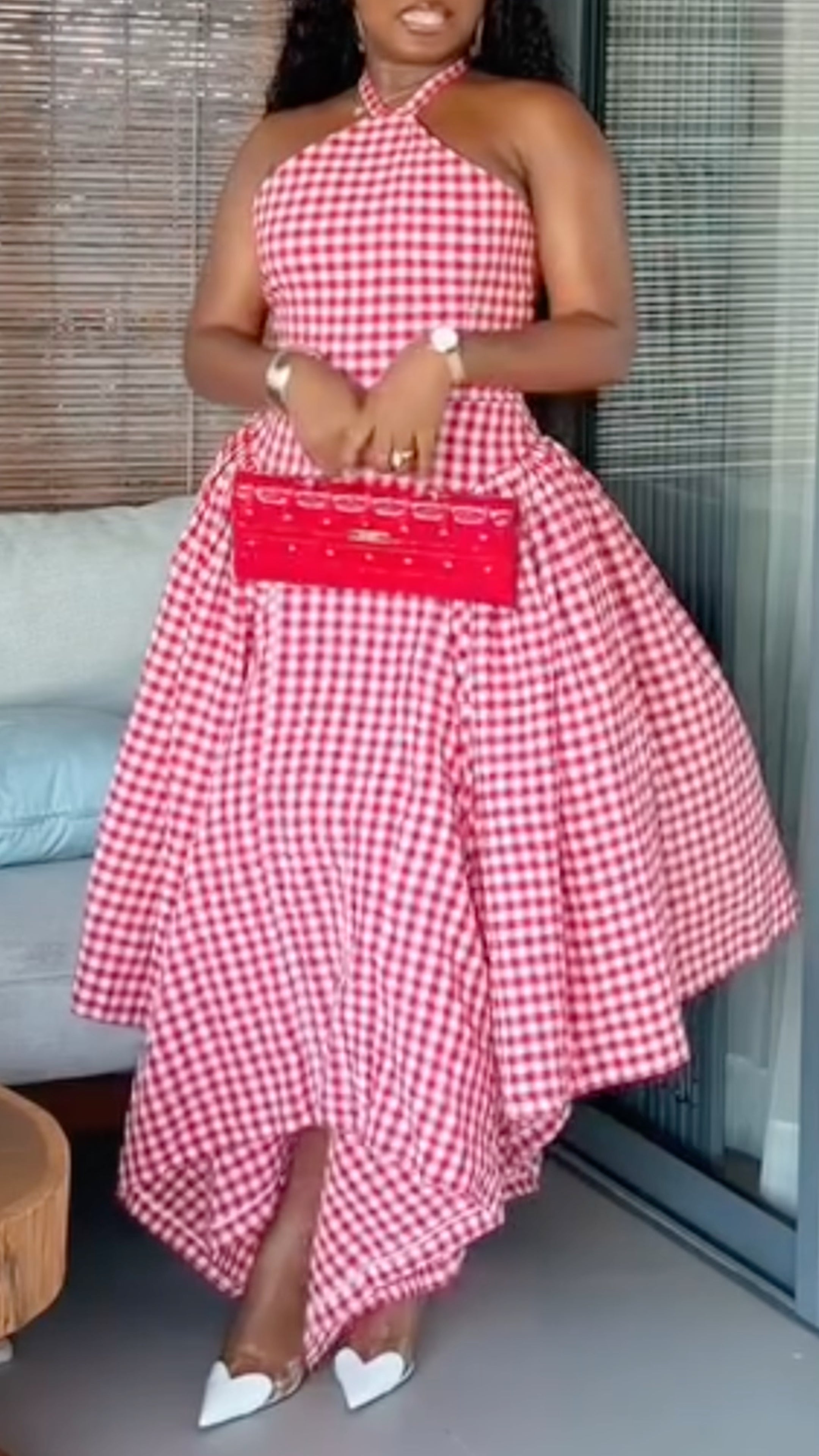 Halter Neck Asymmetrical Hem Maxi Dress