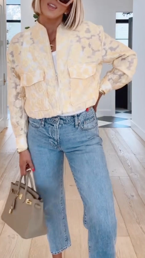 Apricot Jacquard Short Bomber Jacketit