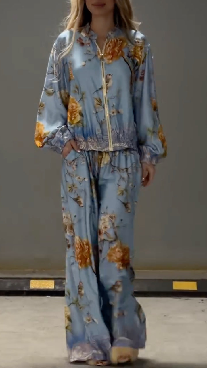 Women's Round-Neck, Cropped, Printed Casual Set